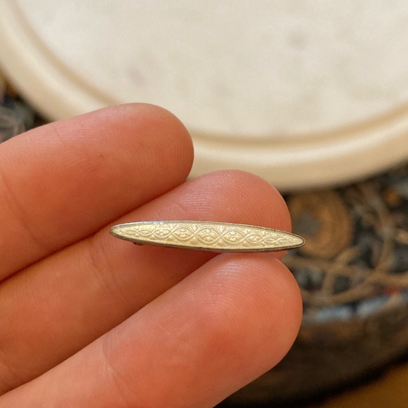 Antique Guilloche Enamel Sterling Lingerie Pin Signed - Picture 5 of 6